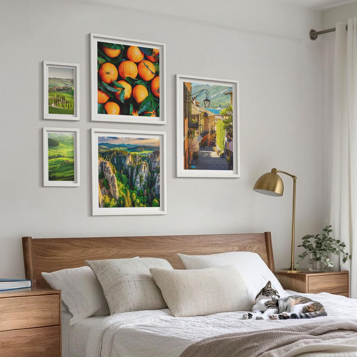 BILDER SET 5er Set - 50x50 cm & 20x30 cm & 40x60 cm Weißer Rahmen - Italienische Landschaft Orangen Natur - Weiß, Kunststoff (40/60cm) - TULUP