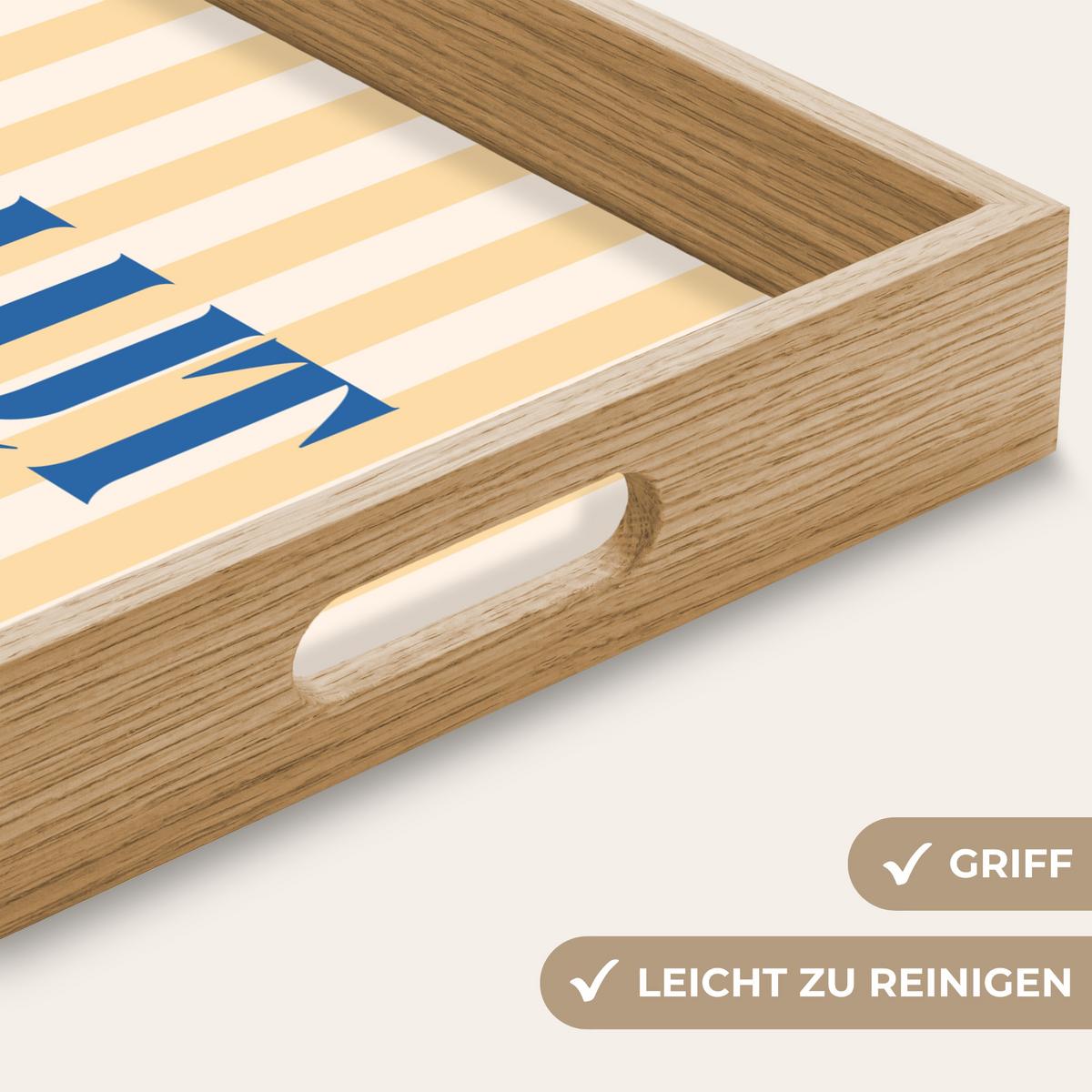 TABLETT Salut - Zitat - Streifen - Gelb - Blau - Weiß 40x30 cm - Beige, Holz (40/5/5cm) - OnlyWow