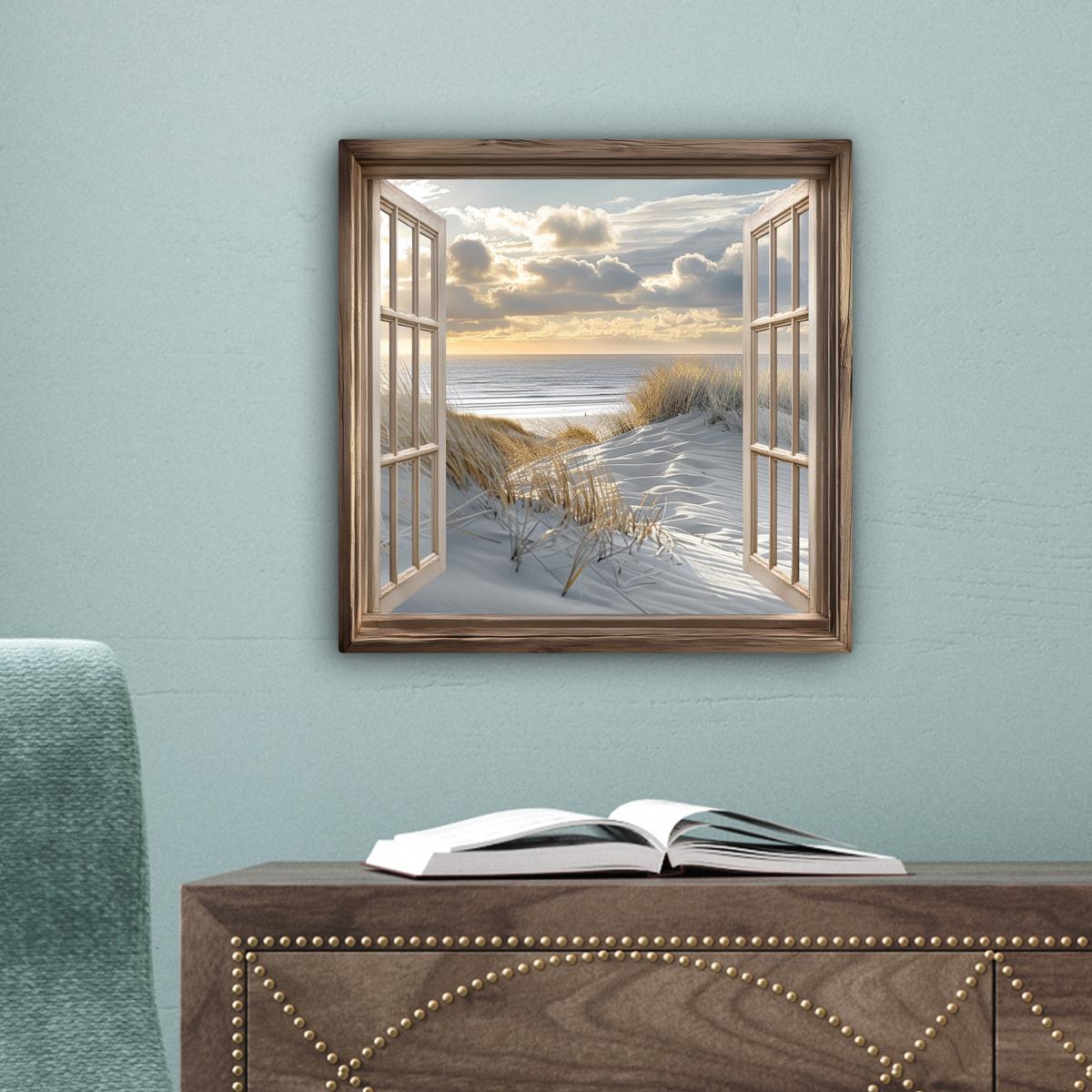 LEINWANDBILD Ausblick - Strand - Dünen - Meer - Natur Deko Wohnzimmer 20x20 cm - Sandfarben, Textil (20/20cm) - MuchoWow