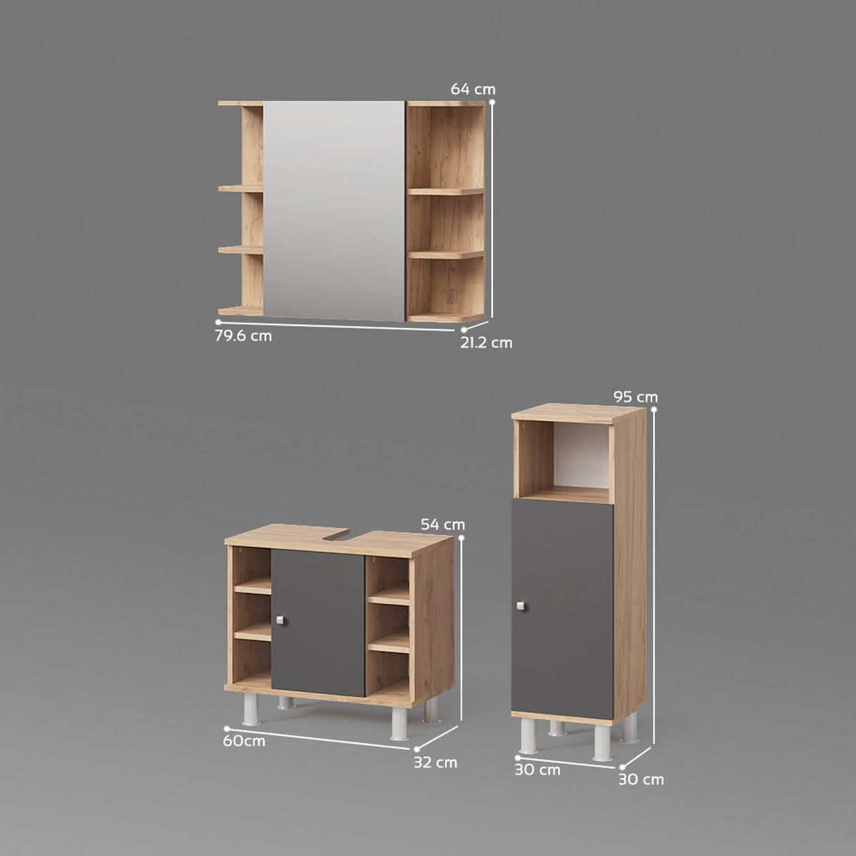 BADMÖBEL-SET Fucino Eiche 3 Teile, mit Midischrank - Eichefarben, Holzwerkstoff (79/64/21cm) - Livinity®