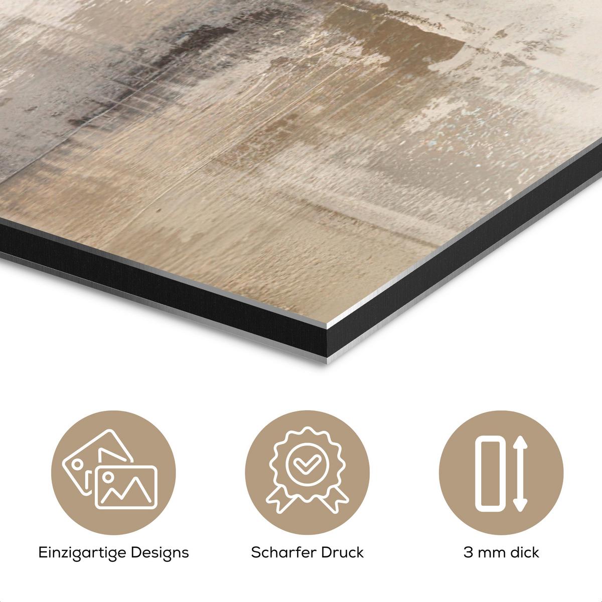 METALLBILD Moderne Kunst - Abstrakt - Beige 80x40 cm - Beige, Metall (80/40cm) - MuchoWow