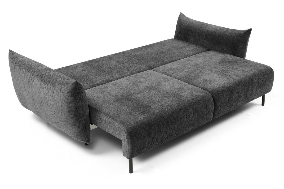 BETTSOFA UNO Graphitfarben Chenille-Stoff mit Schlaffunktion - Graphitfarben, Holz (240/90/108cm) - MASSENO