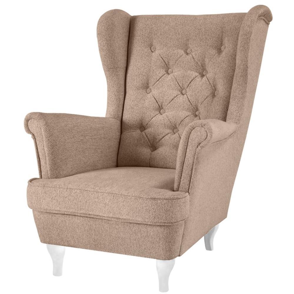 CHESTERFIELD-SESSEL Falco hellbraun mit Weiß Holzbeinen - Hellbraun/Weiß, Holz/Textil (82/102/92cm) - Beautysofa