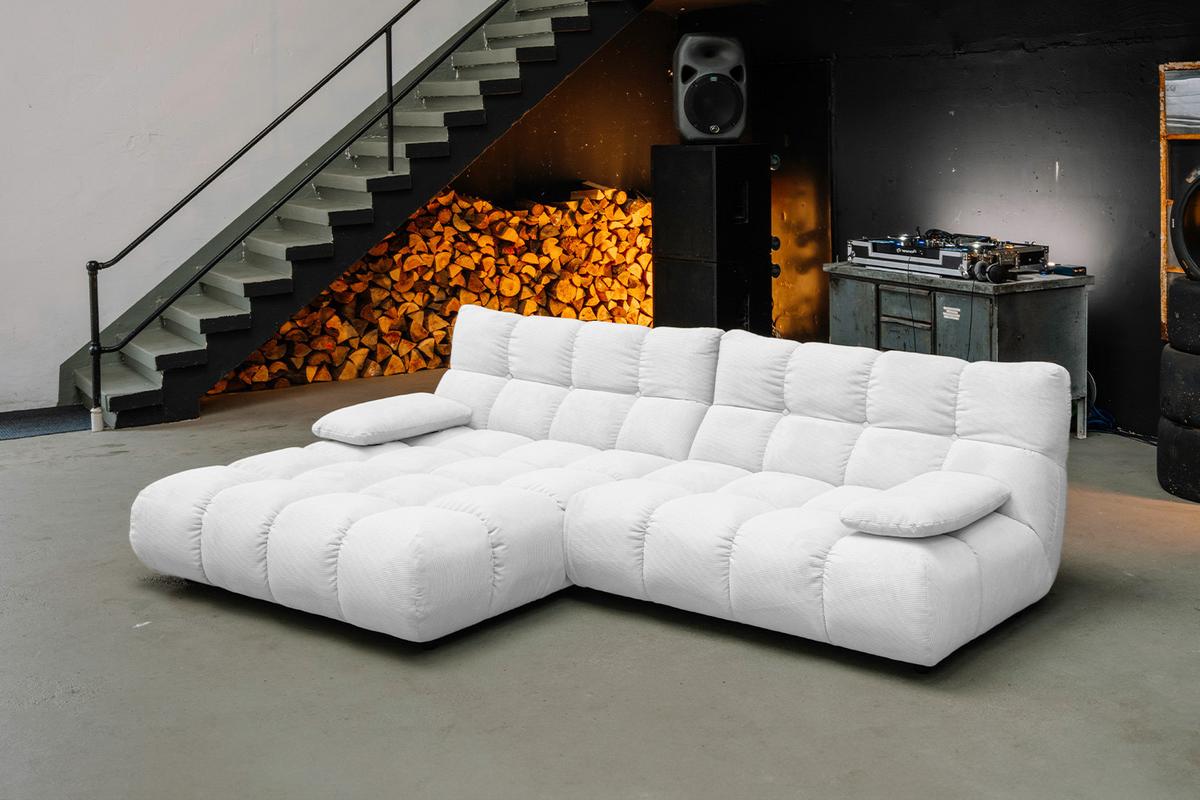 ECKSOFA VIVIEN Weiß Cord - Schwarz/Weiß, Kunststoff/Textil (290/178cm) - KAWOLA