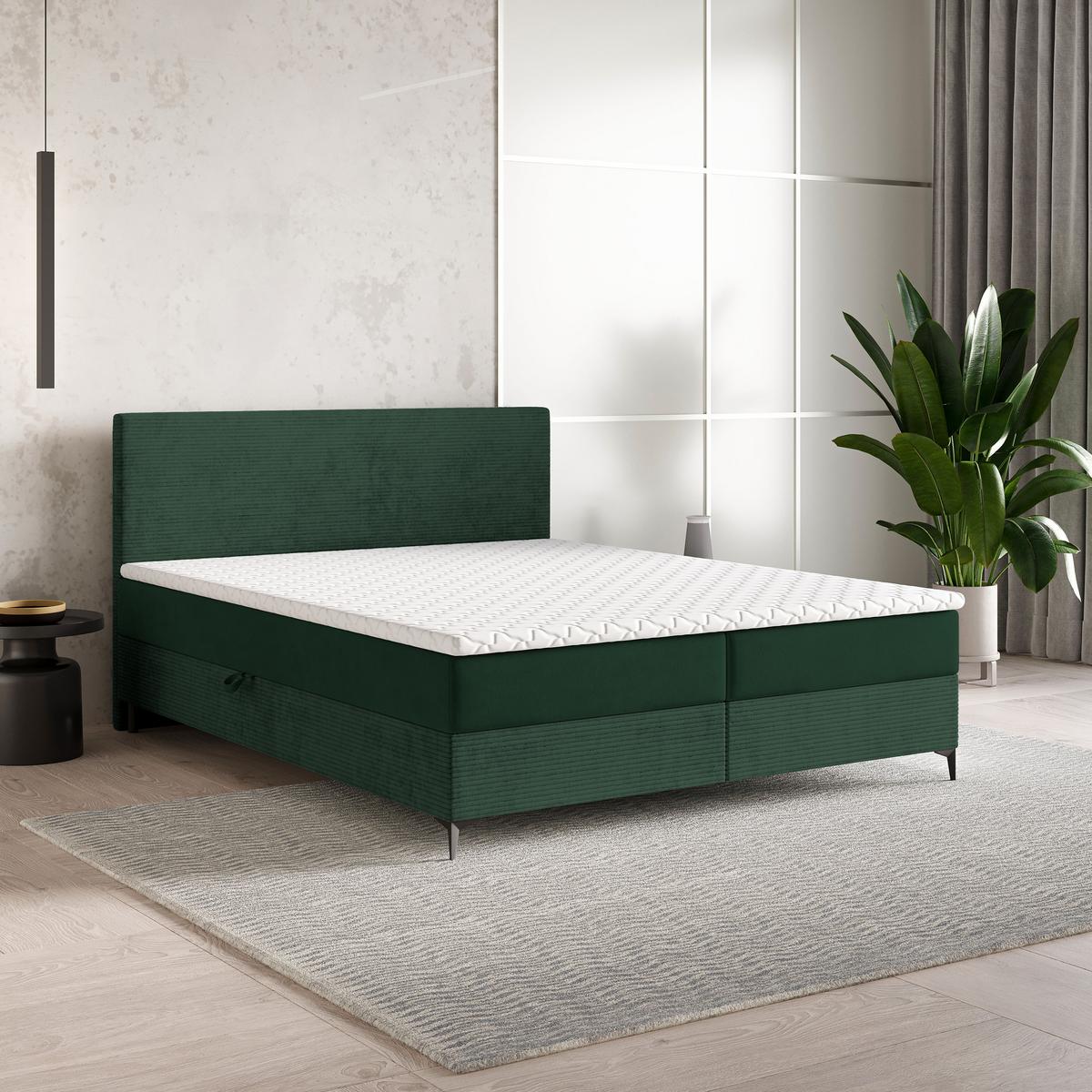 BOXBETT TORREL 160x200 cm mit Matratze und Topper - Grün - Grün, Holz (160/200cm) - MASSENO
