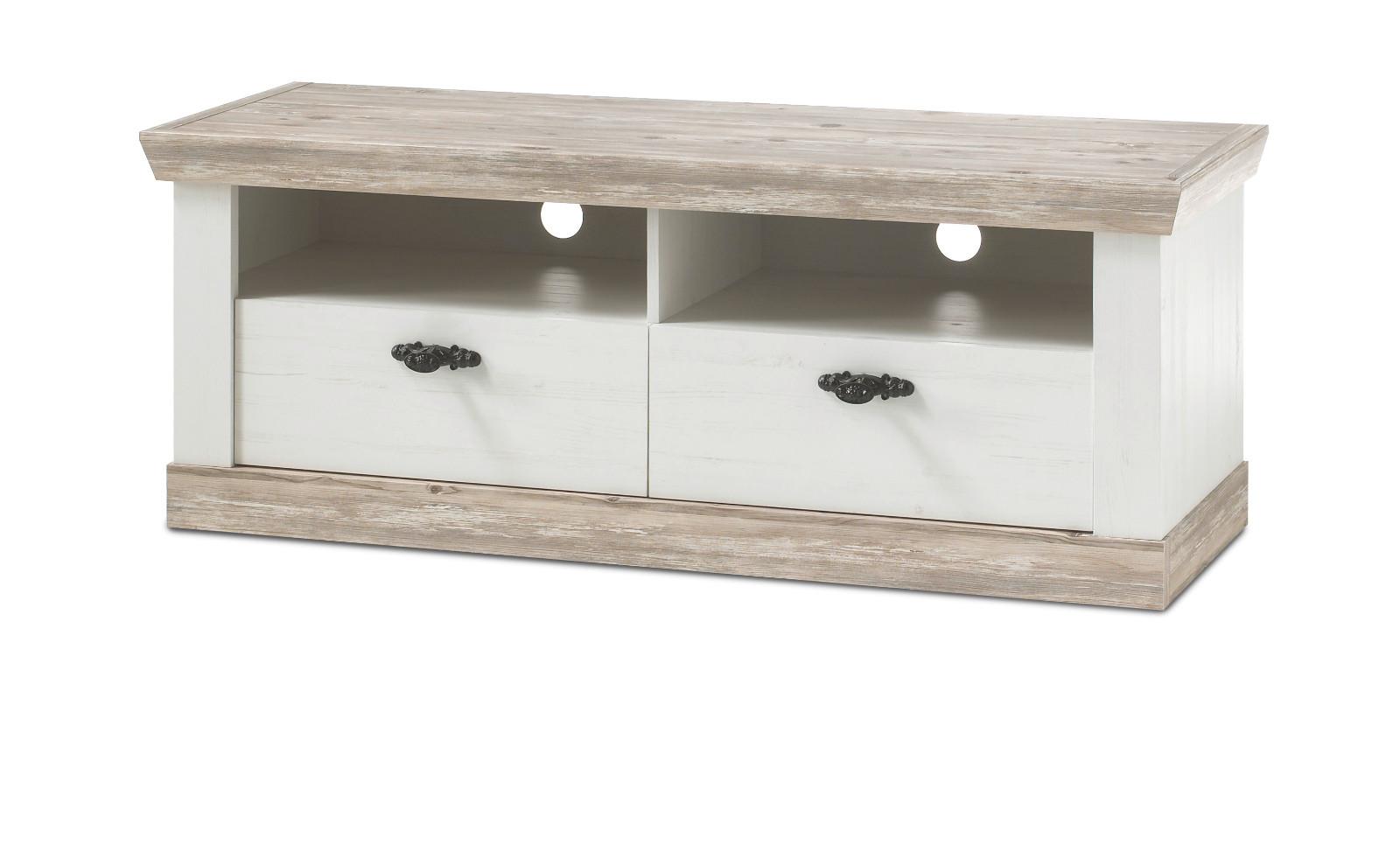 TV-LOWBOARD Pinie weiß, Oslo Pinie Landhaus, TV-Unterteil, 134 x 51 cm - Anthrazit/Weiß, Holzwerkstoff/Metall (134/51/44cm) - Furn.Design