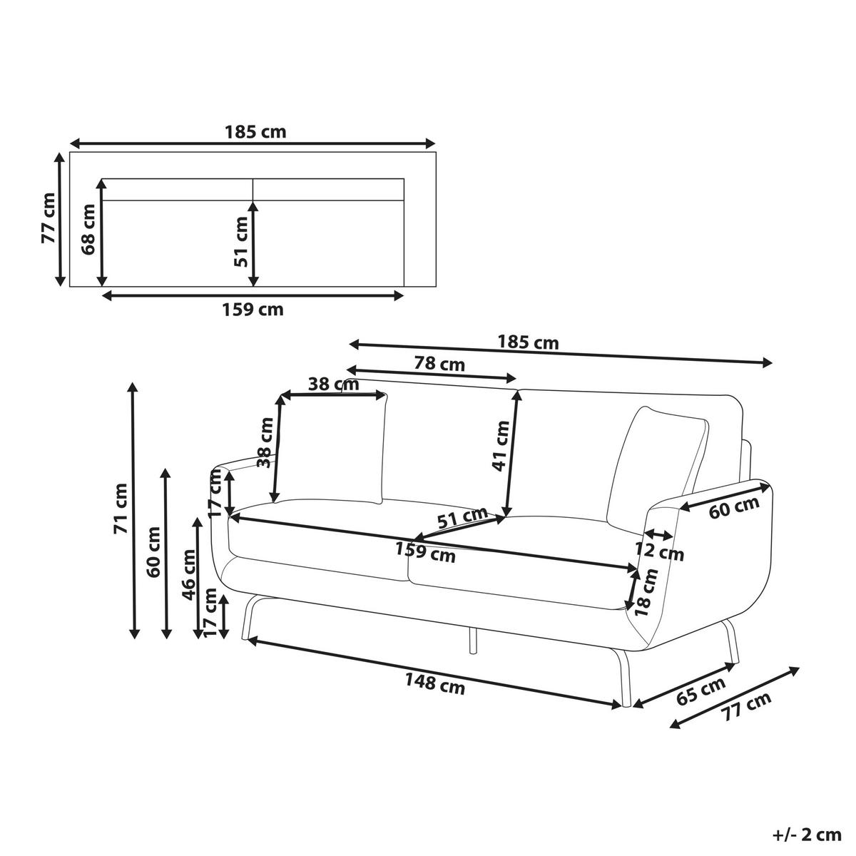 3-SITZER-SOFA Stoff Cremeweiß Vesala - Creme, Textil (185/71/77cm) - Beliani