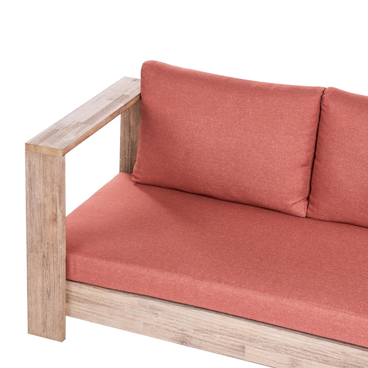 GARTENECKSOFA 5-Sitzer zertifiziertes Akazienholz rechtsseitig Rot Marettimo - Hellbraun/Rot, Holz (225/64/212cm) - Beliani