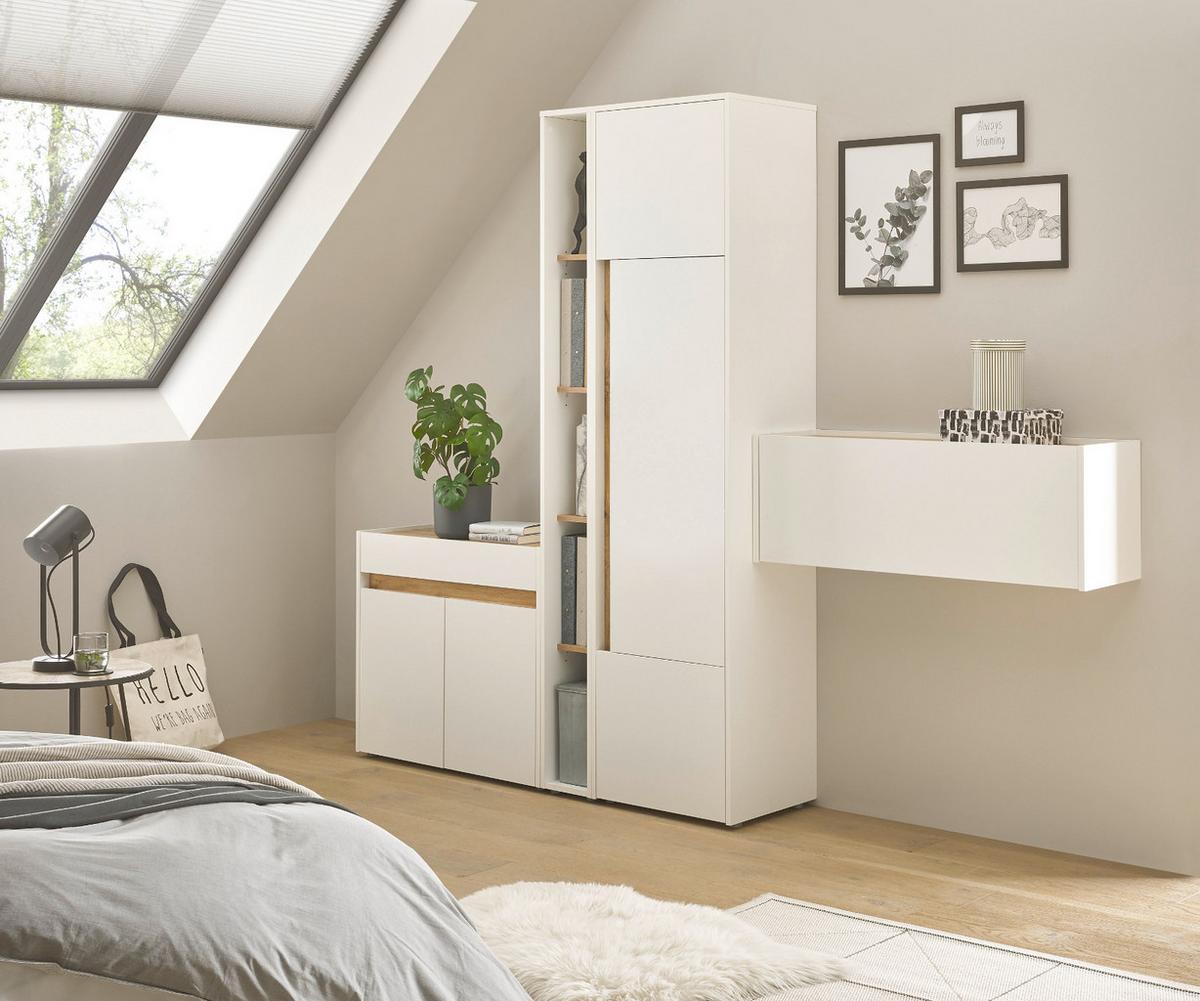 AKTENSCHRANK Set 4-teilig weiß matt, Eiche Wotan 250 cm, Büromöbelkombination mit Sekretär - Eichefarben/Eiche Wotan, Holzwerkstoff/Kunststoff (250/200/40cm) - Furn.Design