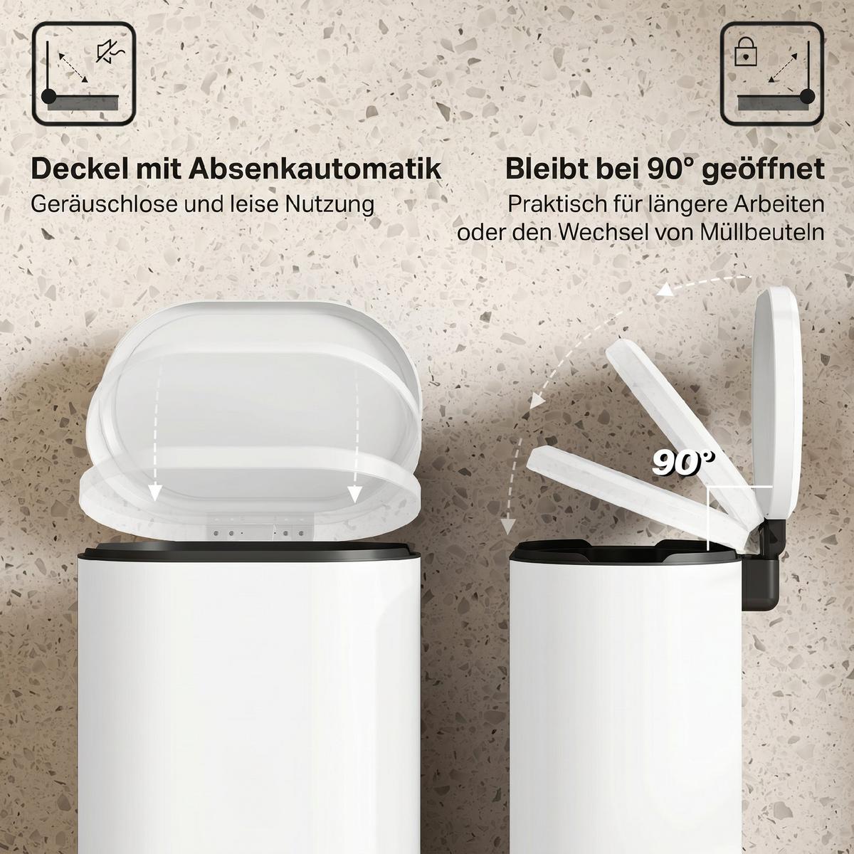 MÜLLEIMER Metall Kunststoff Cremeweiß - Creme, Metall (31/61/36.5cm) - HOMCOM