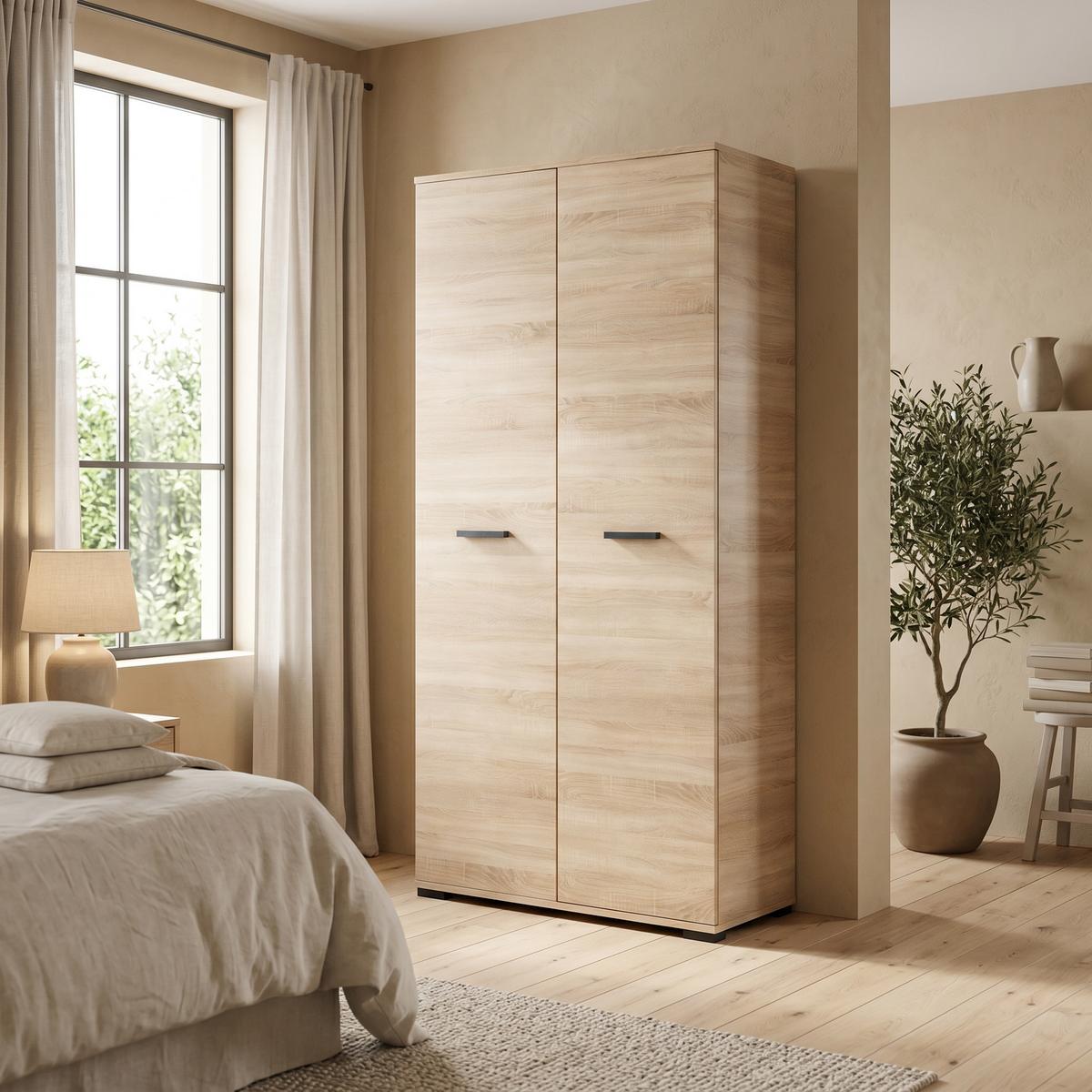 DREHTÜRENSCHRANK ALBANO 90/186/56cm 2-türig Sonoma Eiche - Sonoma Eiche, Holzwerkstoff (90/186/56cm) - MASSENO