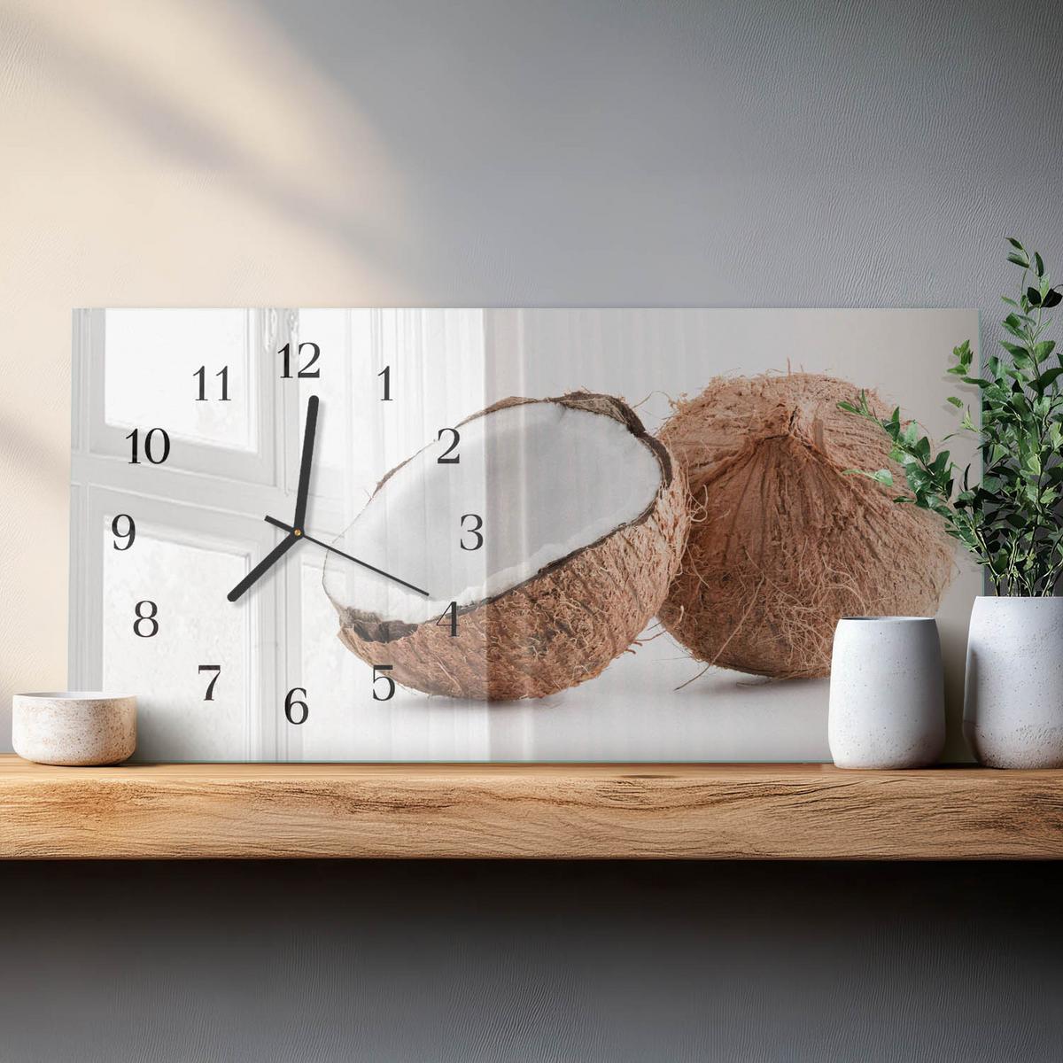 WANDUHR aus Glas 60x30 cm - Kokosnüsse - Braun, Glas (60/30/0.4cm) - TULUP