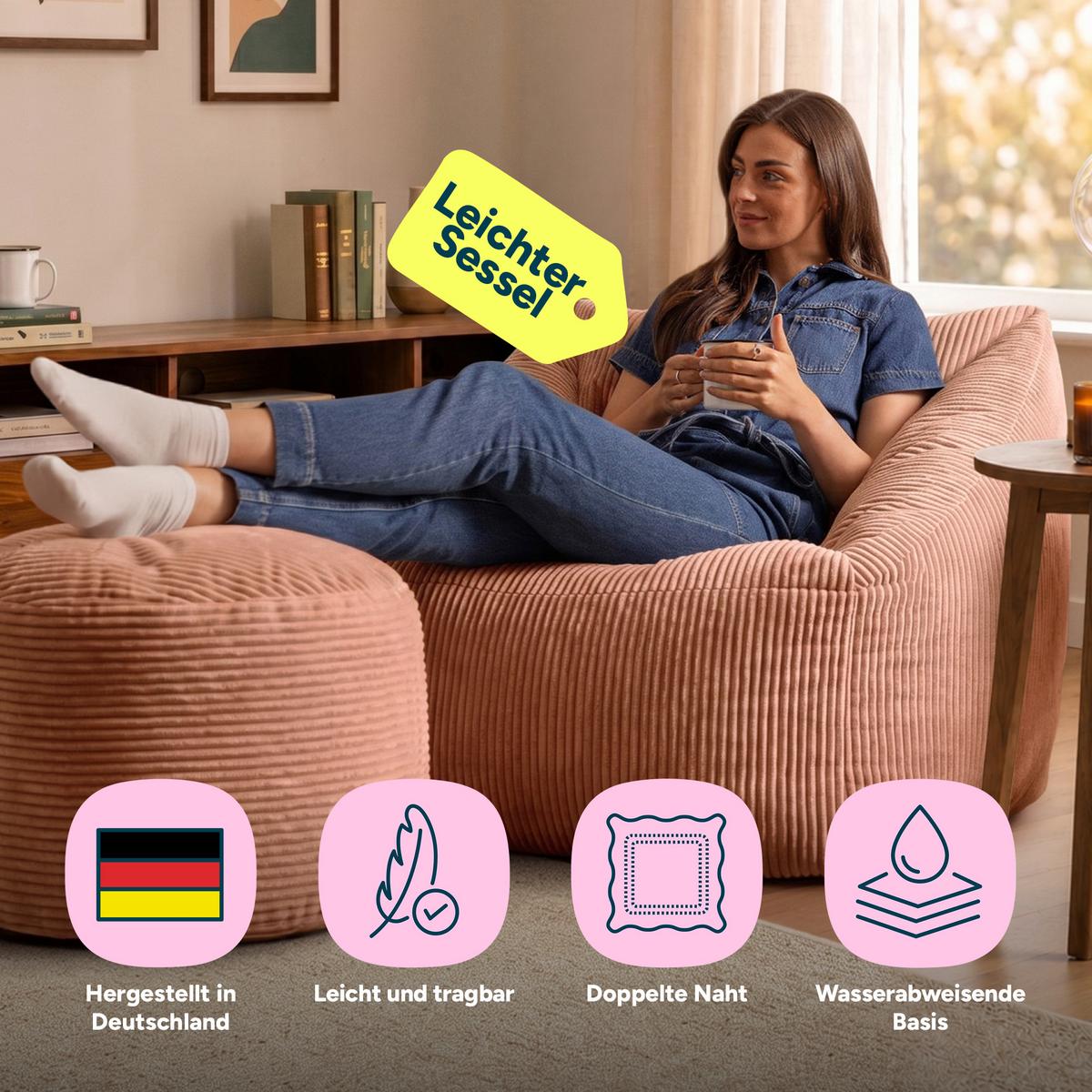SITZSACK Sessel Natalia mit Sitzpouf - Pink, Textil (97/73/84cm) - icon