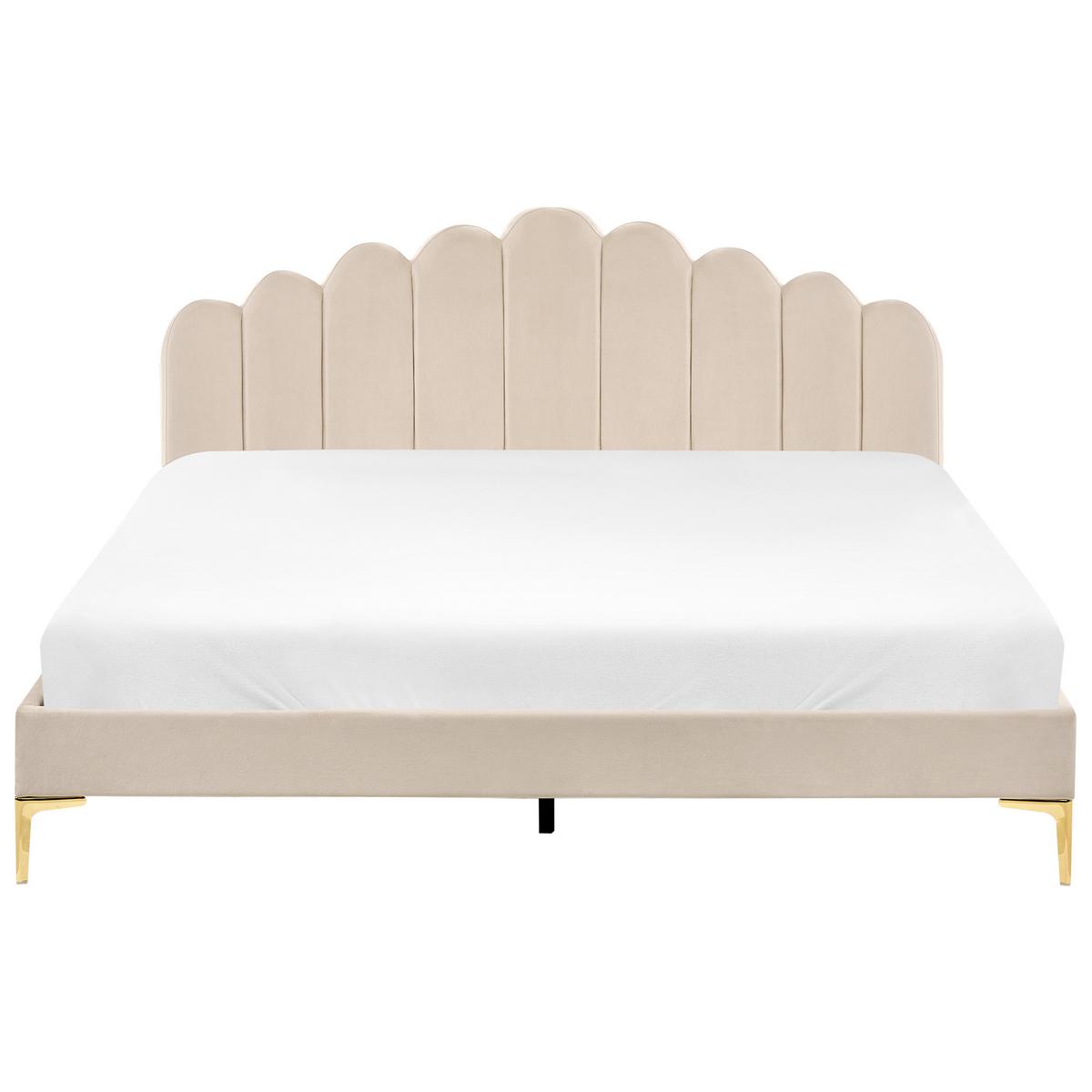 BETT mit Lattenrost 180/200 cm Samtstoff Beige Sauvian - Beige, Textil (180/200cm) - Beliani