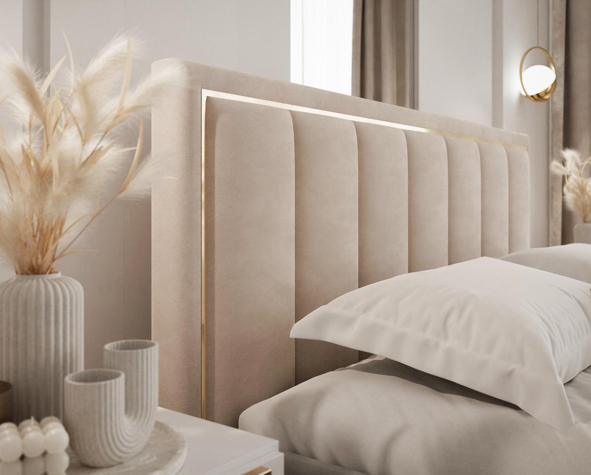 POLSTERBETT AURELIA 140x200 mit Stauraum für Bettwäsche und Rahmen - Beige, Textil (140/200cm) - Lookway