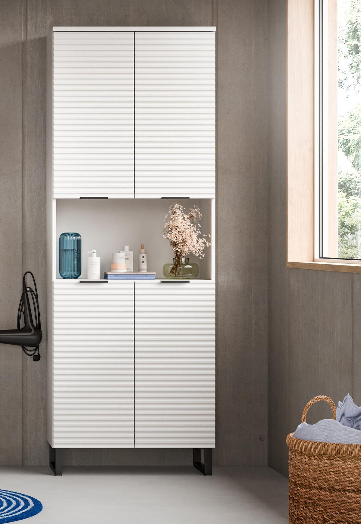 HOCHSCHRANK weiß 70 cm, 4-türig, Badschrank mit Soft-Close - Schwarz/Weiß, Holzwerkstoff/Metall (70/193/34cm) - Inn.Furn