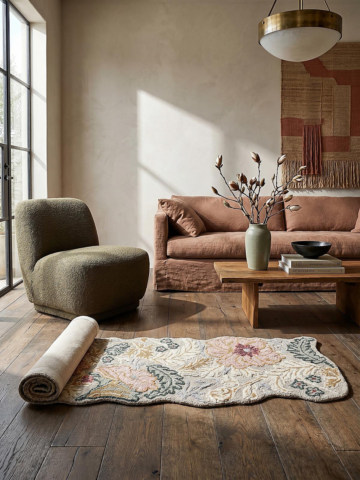 WOLLTEPPICH CHAR, floral, Hellrosa, 60 x 230 cm - Rosa, Textil (230/60cm) - KADIMA DESIGN