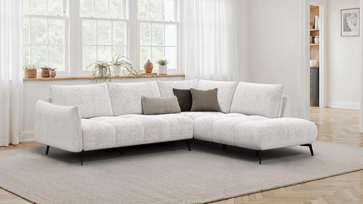 ECKSOFA AERA 5-Sitzer rechts, ecru - Ecru/Schwarz, Holz/Textil (268/206cm) - Wozimo