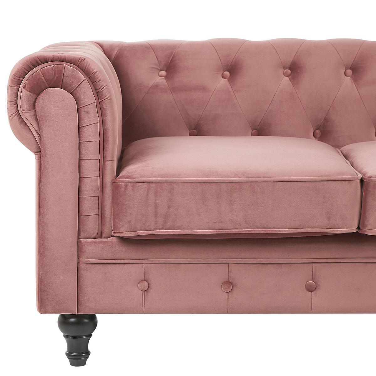 3-SITZER-SOFA Samtstoff Rosa Chesterfield - Pink, Textil (202/70/75cm) - Beliani