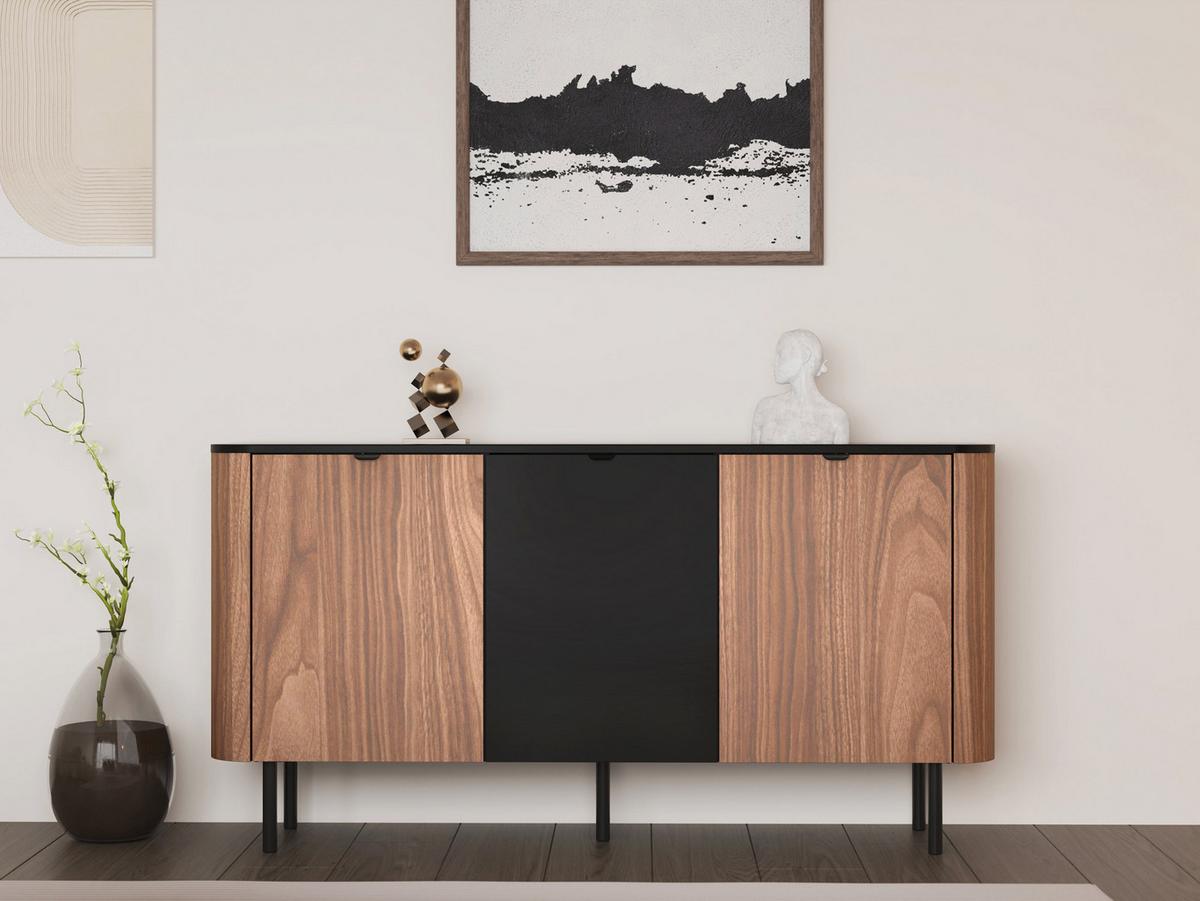 KOMMODE Pero 150 03 - Nussbaumfarben/Schwarz, Holzwerkstoff/Metall (151/78/39cm) - MIRJAN24