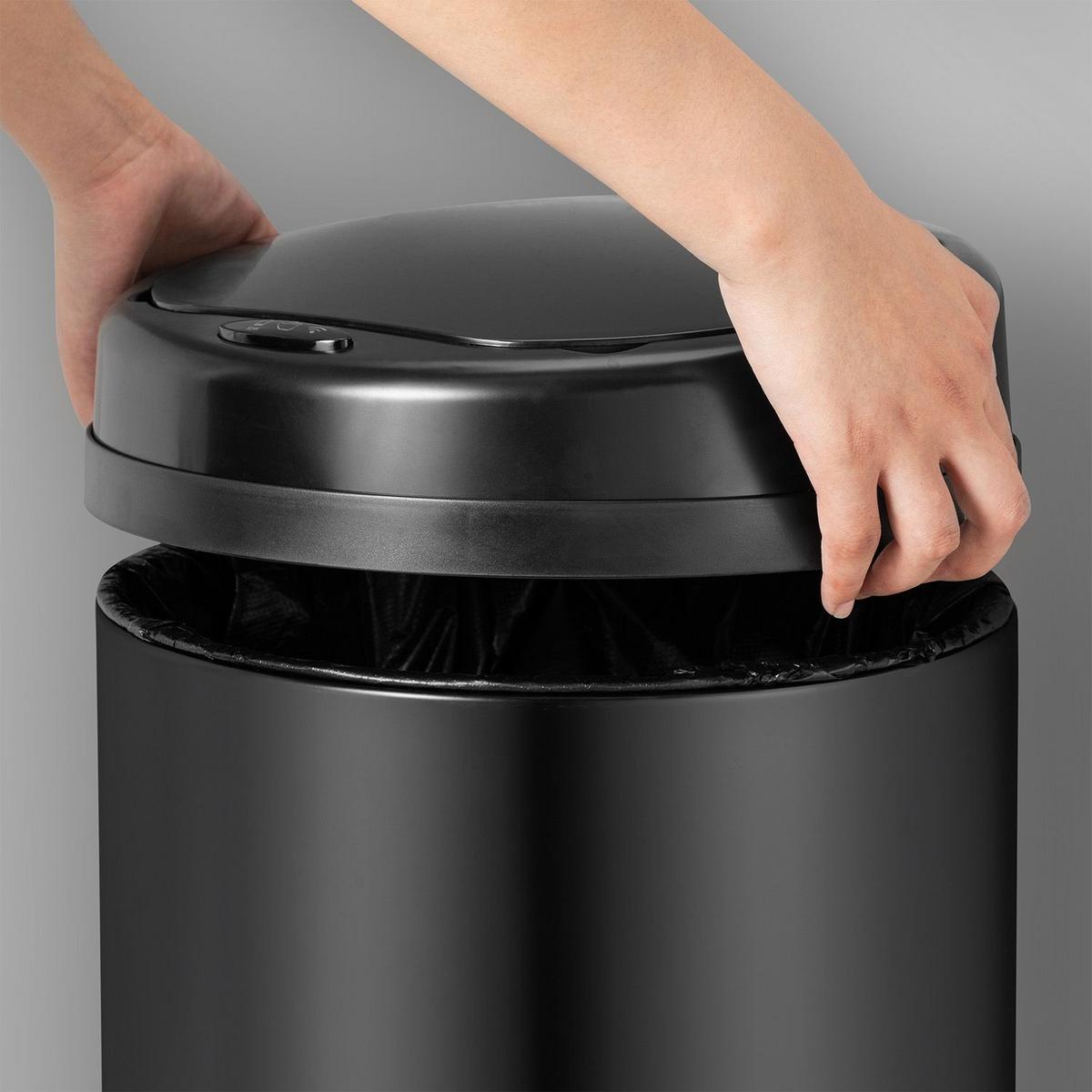 MÜLLEIMER rund 30L schwarz mit Sensor - Schwarz, Metall (31/52/31cm) - Juskys