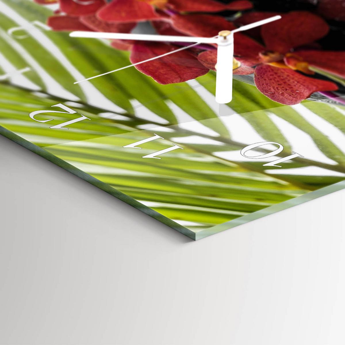 WANDUHR aus Glas 60x30 cm - Blumen und Steine - Rot, Glas (60/30/0.4cm) - TULUP