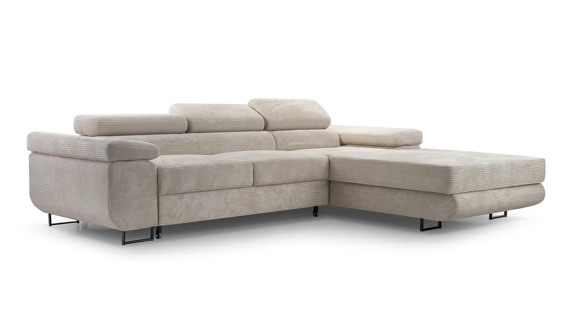 ECKSOFA GIULIO Beige Velours-Stoff mit Schlaffunktion - Beige, Holz (280/203cm) - MASSENO