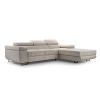 ECKSOFA GIULIO Beige Velours-Stoff mit Schlaffunktion - Beige, Holz (280/203cm) - MASSENO