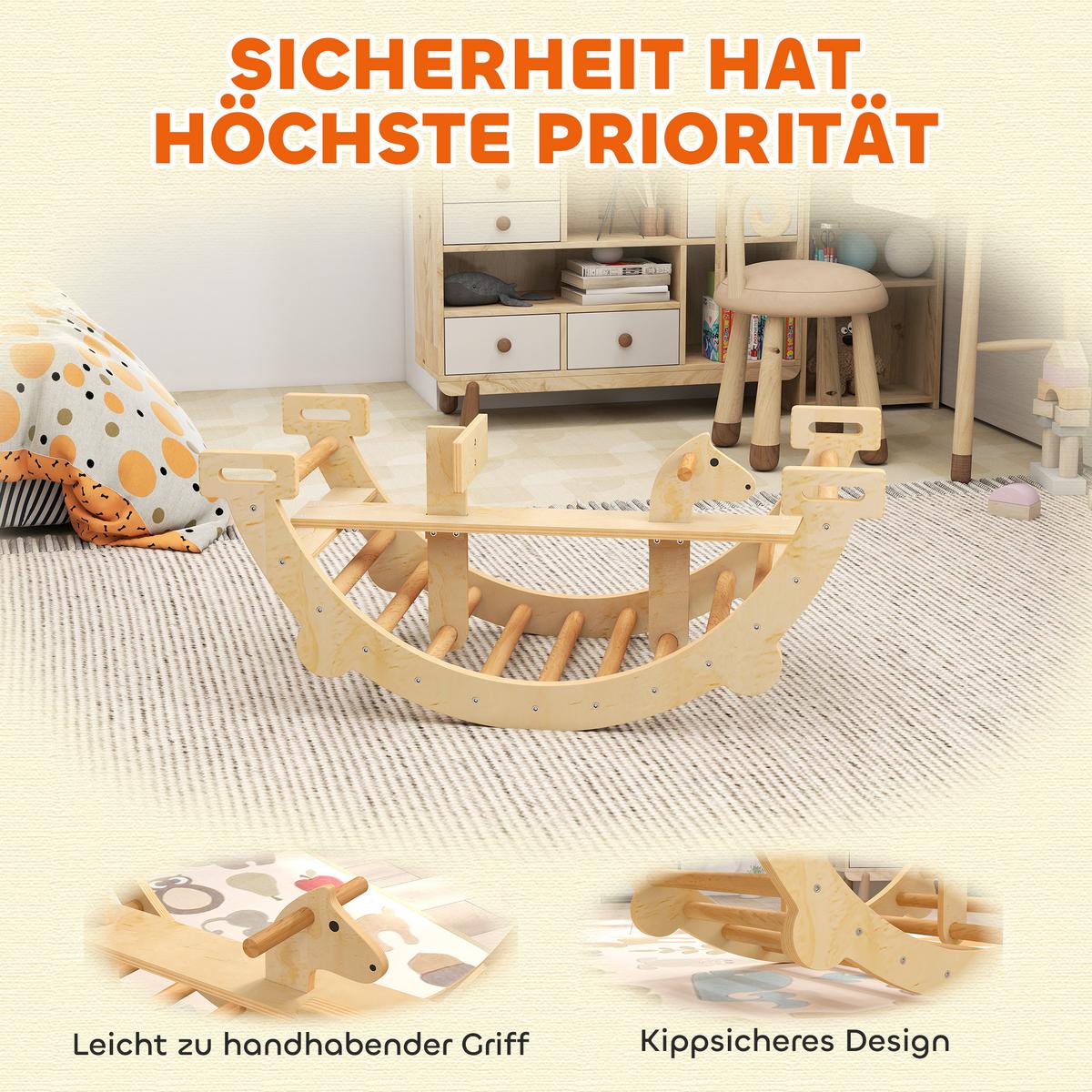 MONTESSORI-KLETTERGERÜST Indoor 2 in 1 aus Holz - Naturfarben, Holz (52/45/110cm) - AIYAPLAY