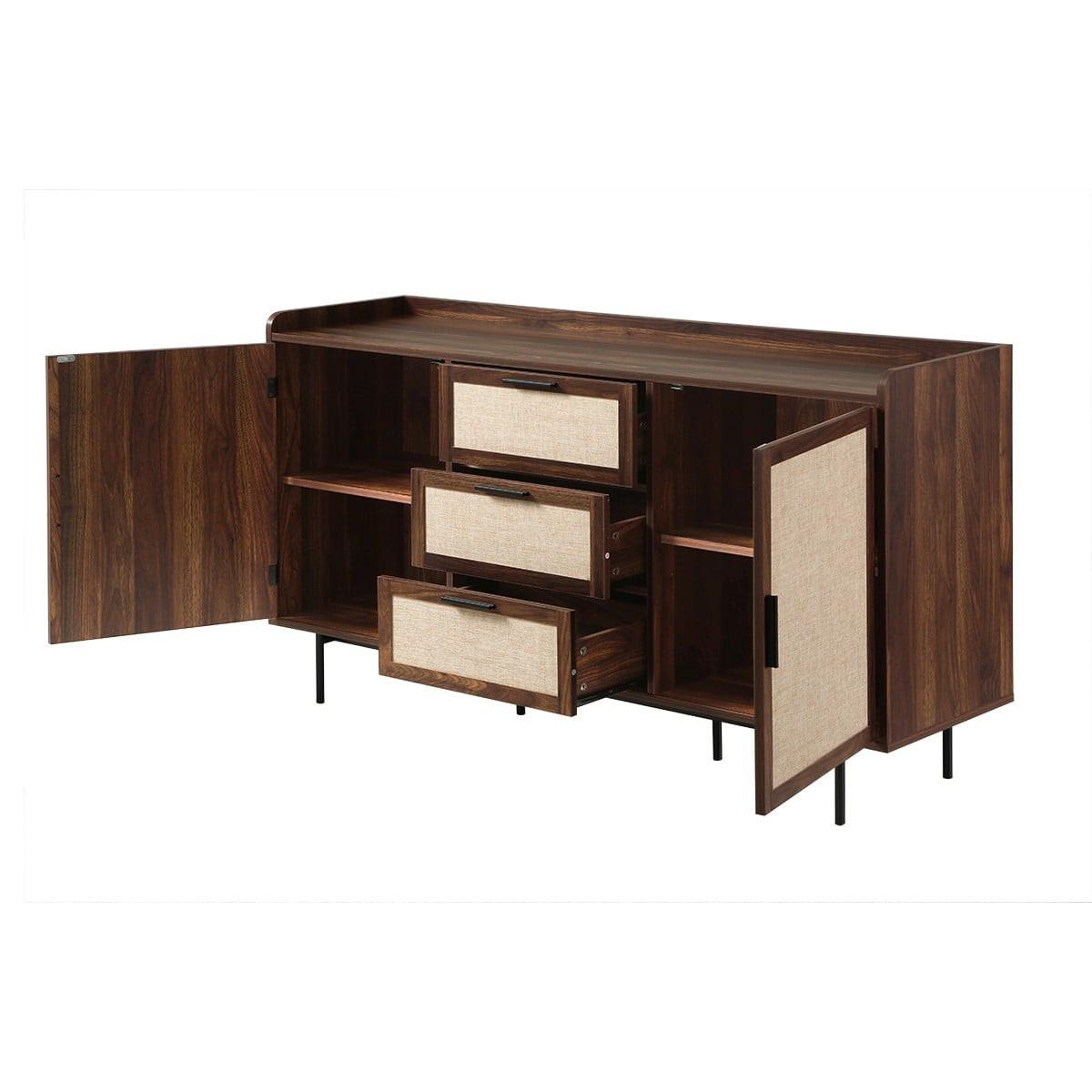 SIDEBOARD im Nussbaumdekor, 2 Türen, 3 Schubladen mit Fronten aus Stoff 140/39,5/79 cm - Nussbaumfarben, Holzwerkstoff (39.5/79/47.5cm) - Calicosy