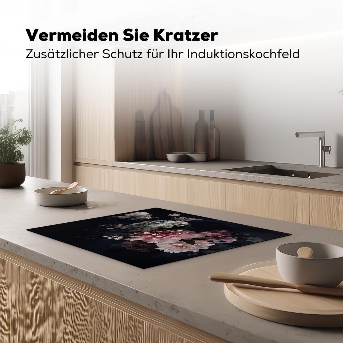 HERDABDECKPLATTE Blumen - Vintage - Pastell - Rosa - Weiß Herdabdeckung Induktionsfeld 65x52 cm - Altrosa, Kunststoff (65/52/0.2cm) - MuchoWow