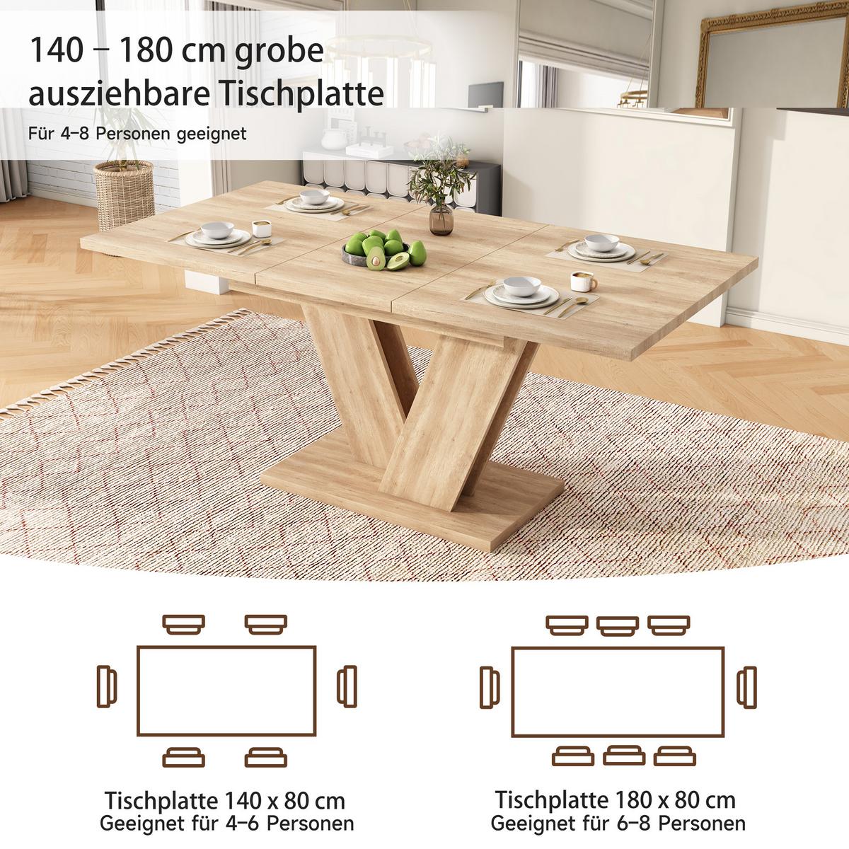 ESSTISCH-SET 1+6, ausziehbarer Tisch mit 6 Esszimmerstühlen - Eichefarben/Schwarz, Holzwerkstoff (180/75.5/80cm) - Urban Meuble