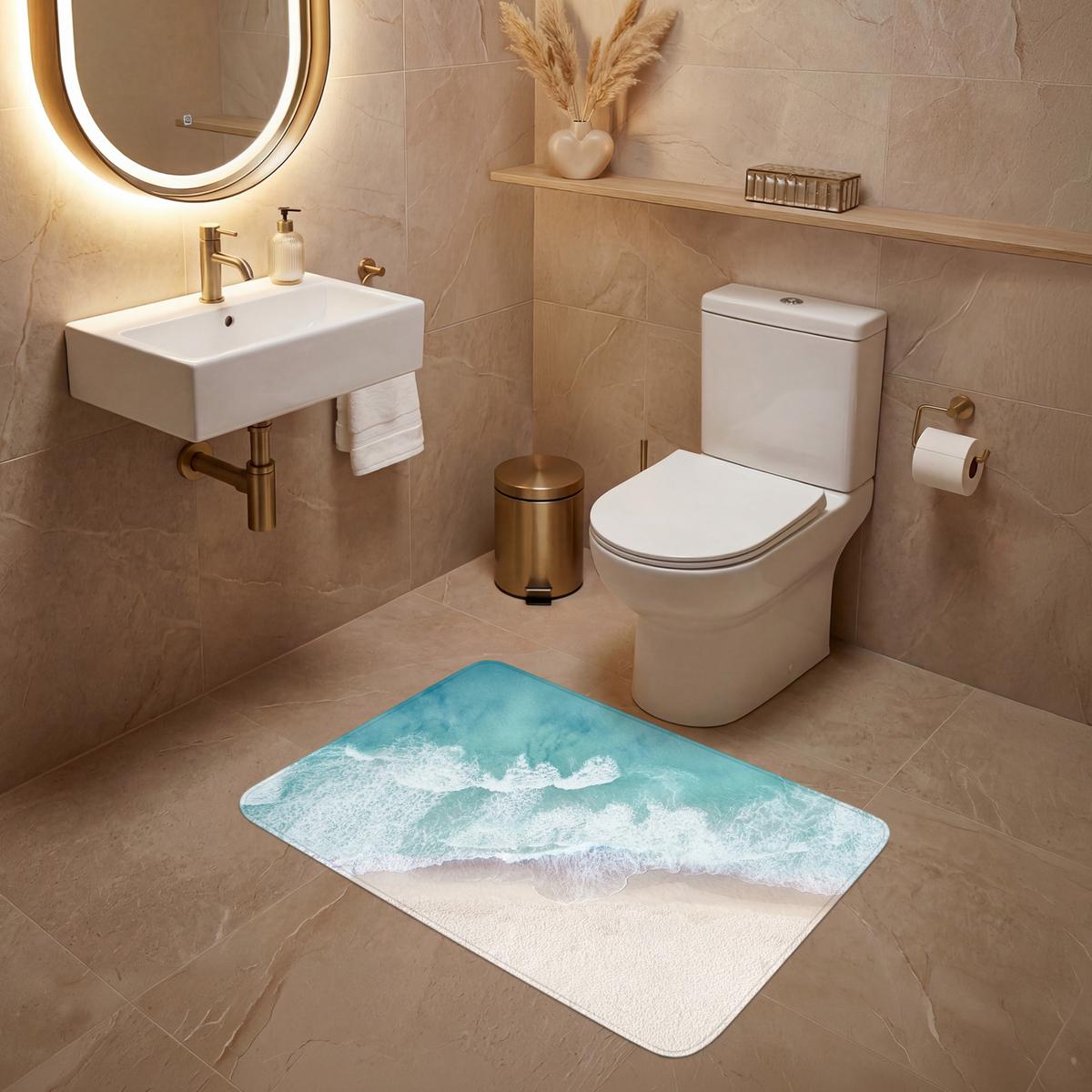 WC-VORLEGER Strand - Meer - Natur - Sommer Toilettenteppich 90x60 cm - Türkis, Textil (90/1cm) - OnlyWow