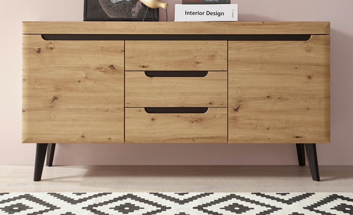 SIDEBOARD Artisan Eiche schwarz, Kommode skandinavisch, 160 x 83 cm - Schwarz/Eiche Artisan, Holzwerkstoff (160/83/40cm) - Furn.Design