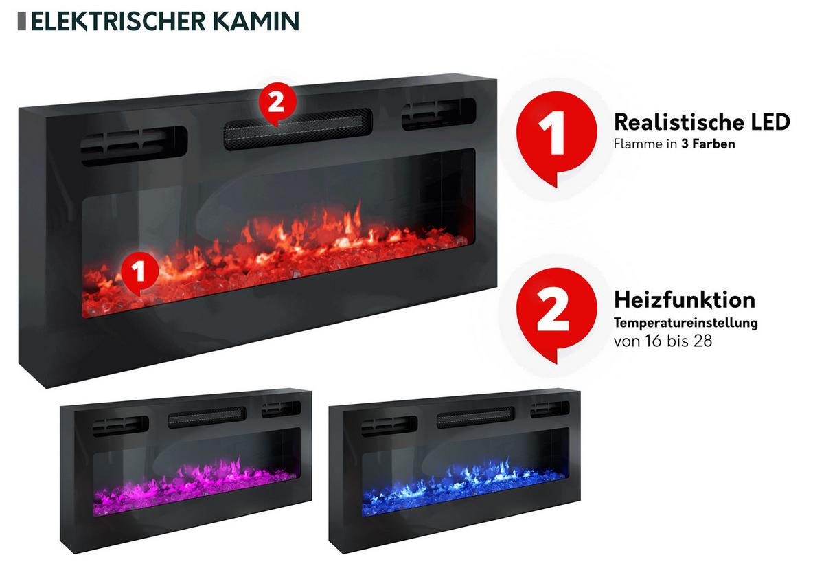TV-LOWBOARD EF 2D Glossa Bis mit Kamin - Sandfarben, Holzwerkstoff/Kunststoff (190/59/41cm) - MIRJAN24