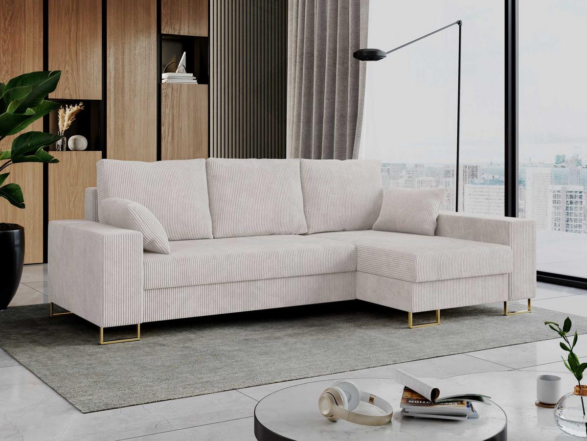 ECKSOFA Dorian Cord Weiß - Goldfarben/Weiß, Textil/Metall (242/138cm) - MKS