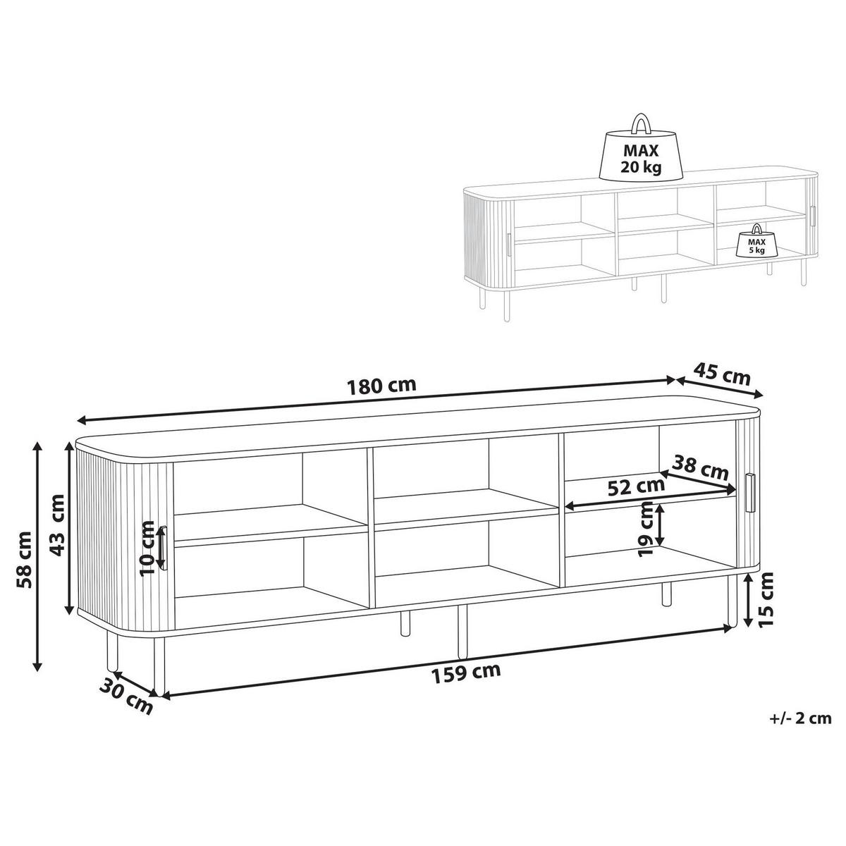 TV-MÖBEL Schwarz Bradley - Schwarz, Holzwerkstoff (180/58/45cm) - Beliani
