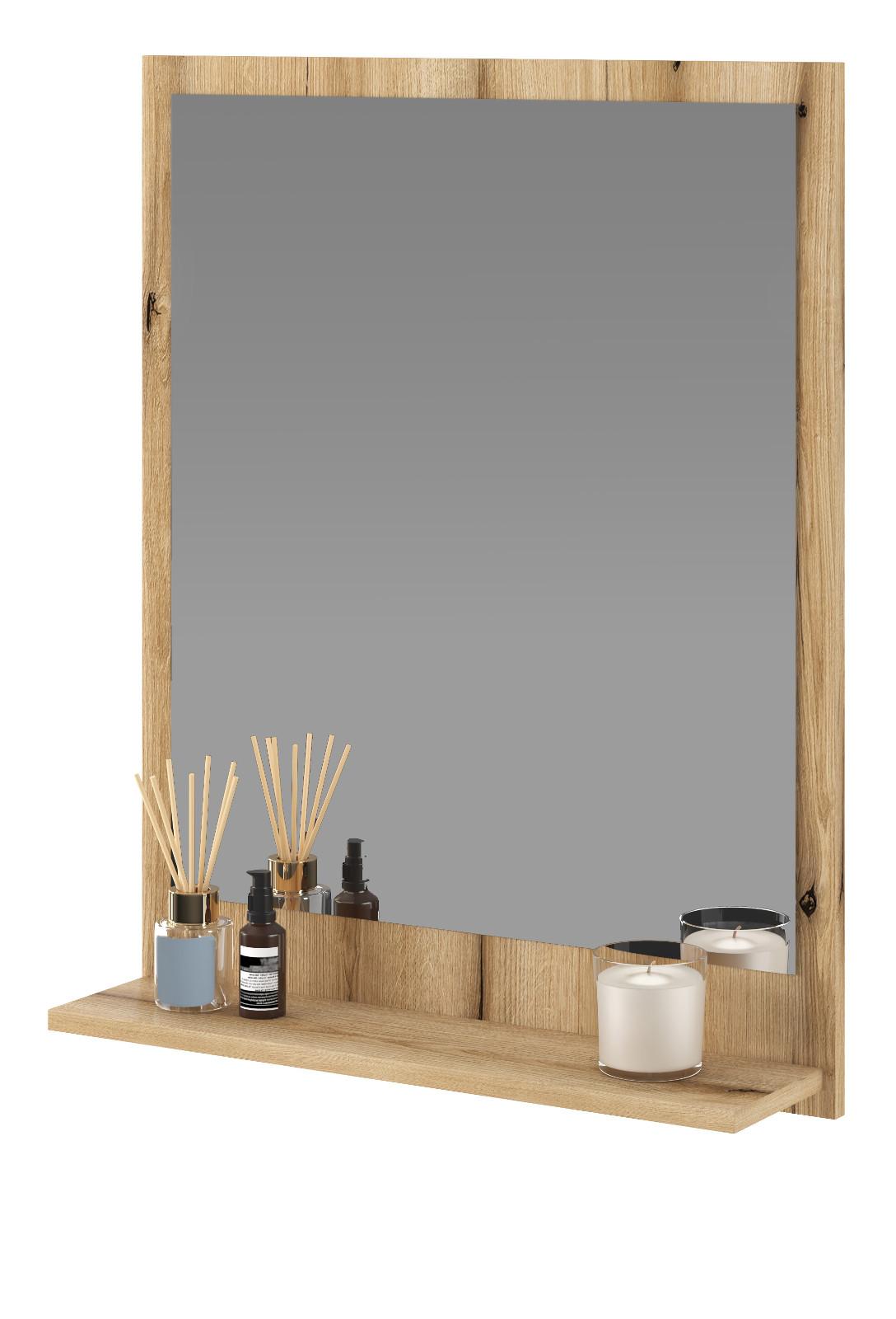 BADSPIEGEL Evoke Eiche, Wandspiegel mit Ablage, 60 x 75 cm - Eichefarben, Glas/Holzwerkstoff (60/75/16cm) - Furn.Design
