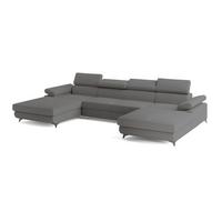WOHNLANDSCHAFT DETTI Grau Boucle-Stoff mit Schlaffunktion - Grau, Holz (339/89/190cm) - MASSENO