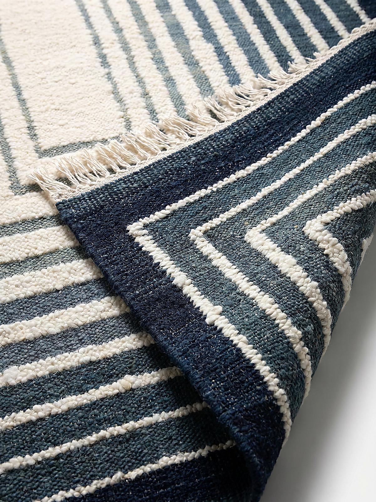 WOLLTEPPICH handgewebt FROND, geometrisch, Blau, 200 x 300 cm - Blau, Textil (300/200cm) - KADIMA DESIGN