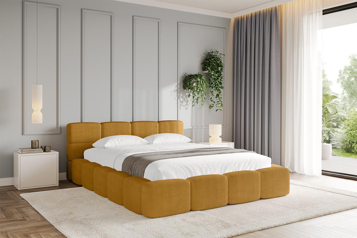 POLSTERBETT mit Bettkasten und Lattenrost, Bett mit Kopfteil, Boxbett ohne Matratze, Doppelbett mit Stauraum - NATA-v1 200x200 Senfgelb - Kupferfarben, Holzwerkstoff/Textil (200/200cm) - ALTDECOR