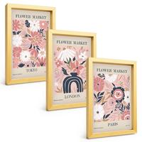 BILDER SET 3er Set - 20x30 cm Goldrahmen - Blumenmotive Tokio London Paris - Goldfarben, Kunststoff (20/30cm) - TULUP