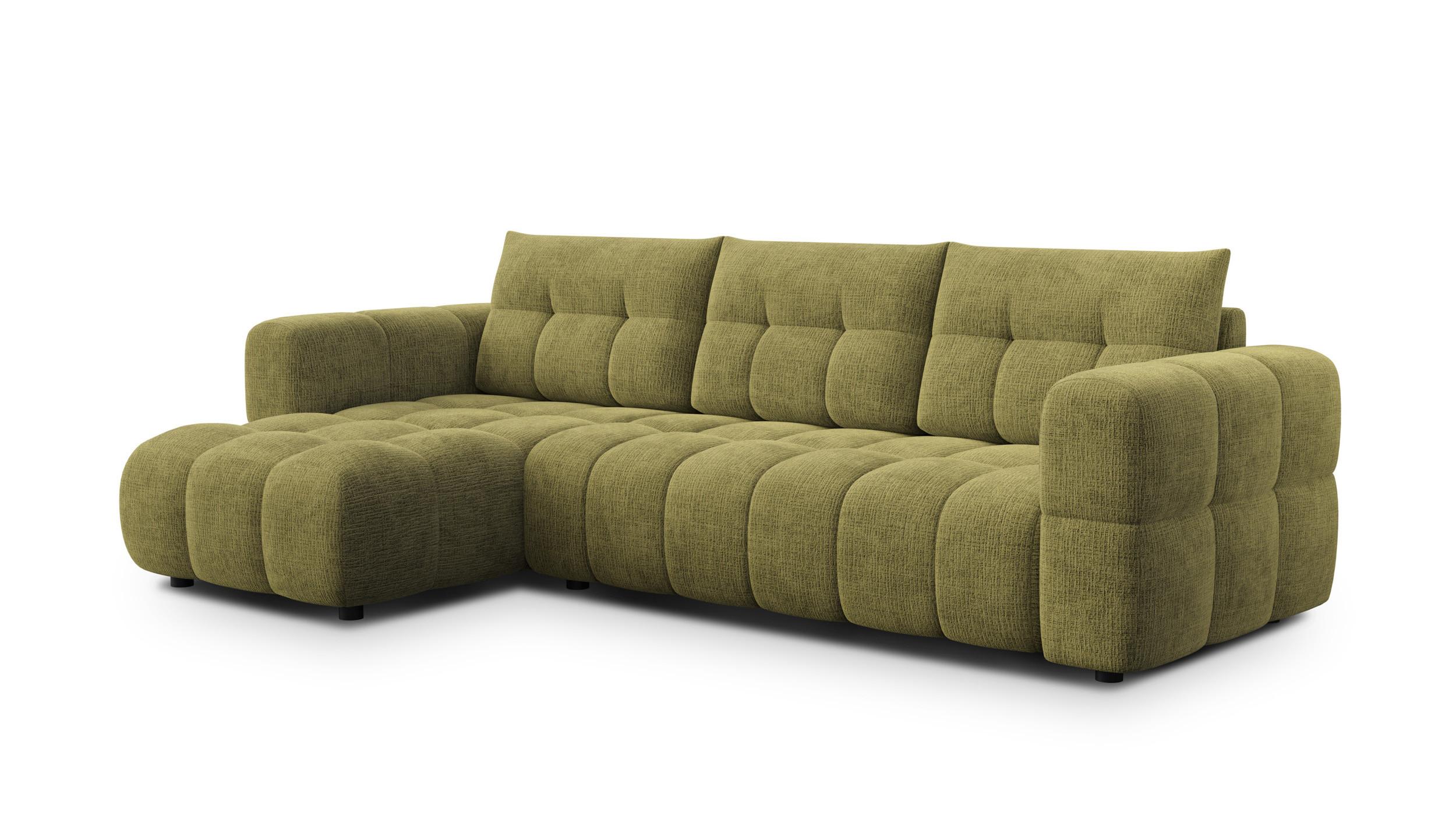 ECKSOFA CLOUDI 4-Sitzer links, olivgrün - Schwarz/Olivgrün, Holz/Textil (294/160cm) - Wozimo