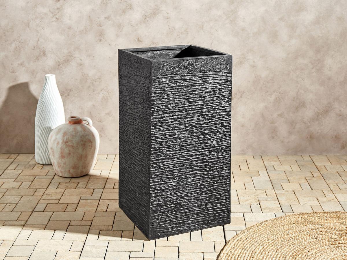 BLUMENTOPF schwarz quadratisch 40/40/77 cm Dion - Schwarz, Naturmaterialien (77cm) - Beliani