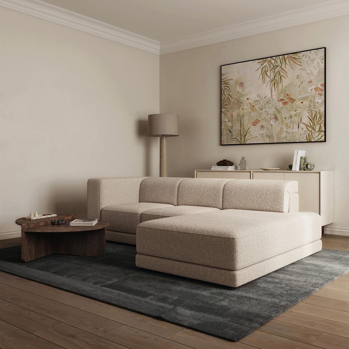 ECKSOFA Novals L-Form, 4-Sitzer, rechts 278 cm - Ecru/Schwarz, Holz/Kunststoff (168/278cm) - Selsey