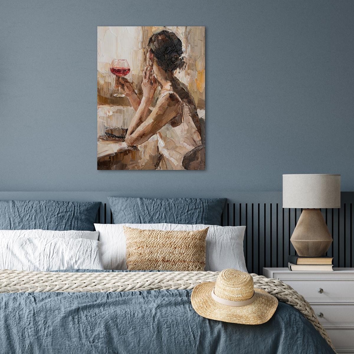 POSTER Ölgemälde - Frau - Wein Deko Wohnzimmer 60x80 cm - Hellbraun, Papier (60/80/0.1cm) - MuchoWow
