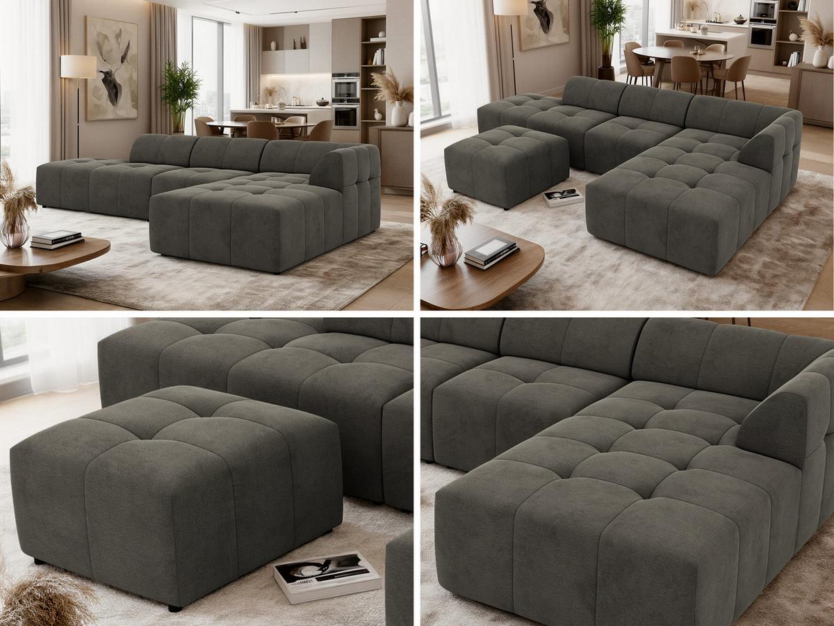 ECKSOFA GRIDA 4M L Dunkelgrau Velvet - Rechts - Dunkelgrau/Schwarz, Kunststoff/Textil (176/335cm) - MKS