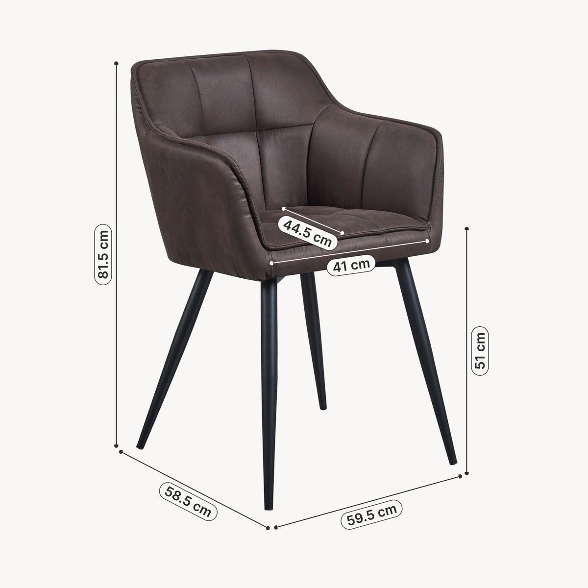 ARMLEHNSTUHL Birmingham - Dunkelbraun/Schwarz, Textil/Metall (60/82/59cm) - [en.casa]