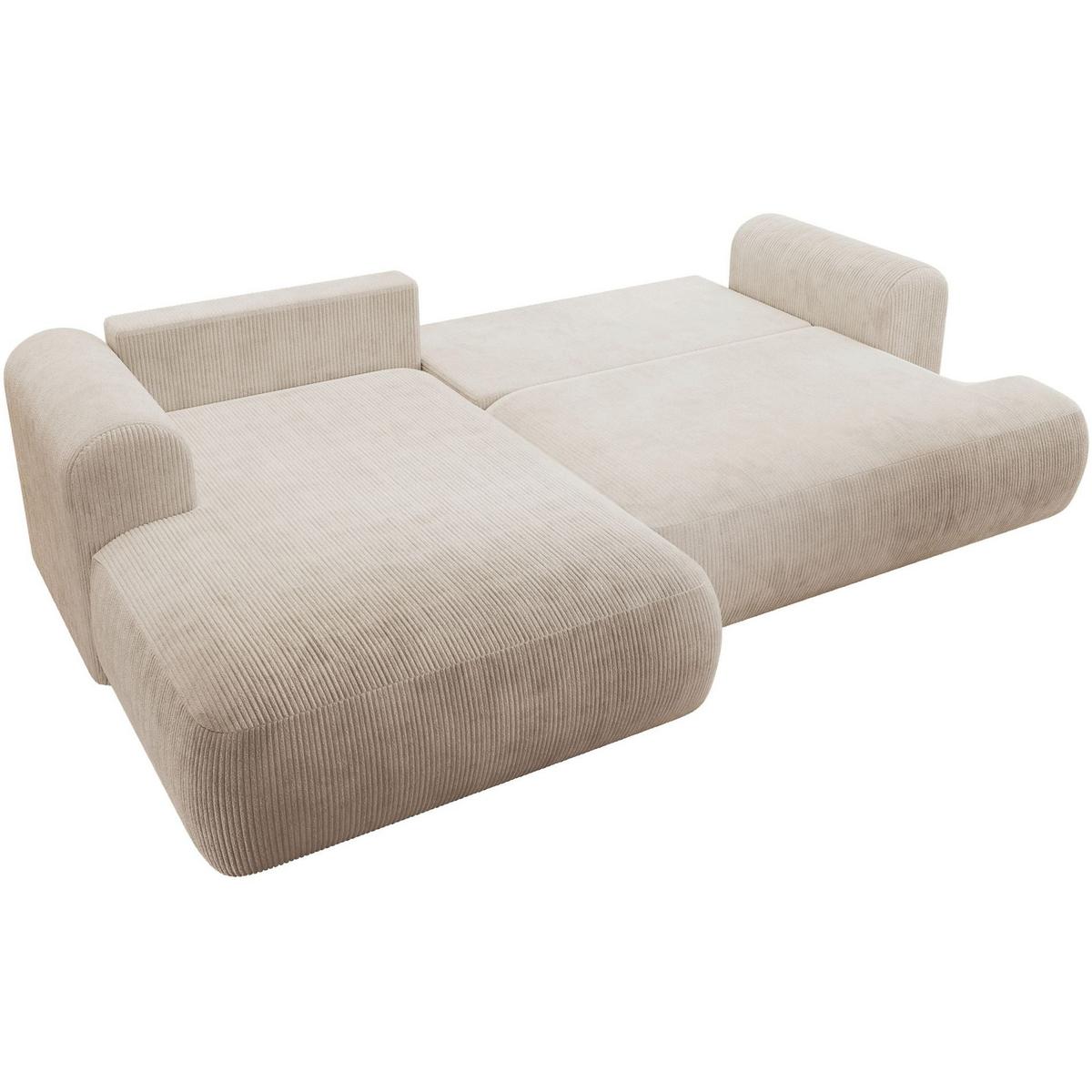 ECKSOFA Ovo Cord mit Cordbezug Hellbeige, links - Ecru/Schwarz, Textil (260/165cm) - Selsey