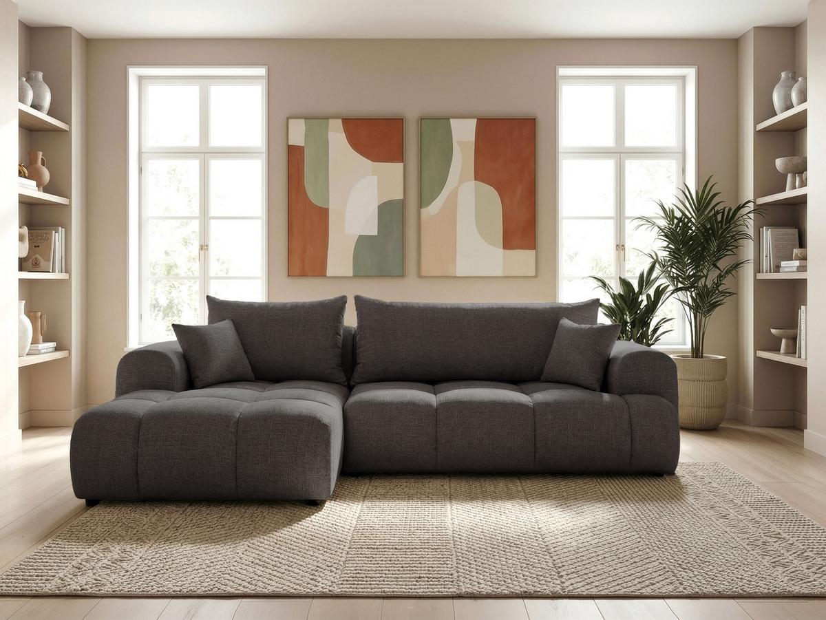 ECKSOFA MILANO Links mit Schlaffunktion und Bettkasten Dunkelgrau - Dunkelgrau, Kunststoff/Textil (265/145cm) - Idohome